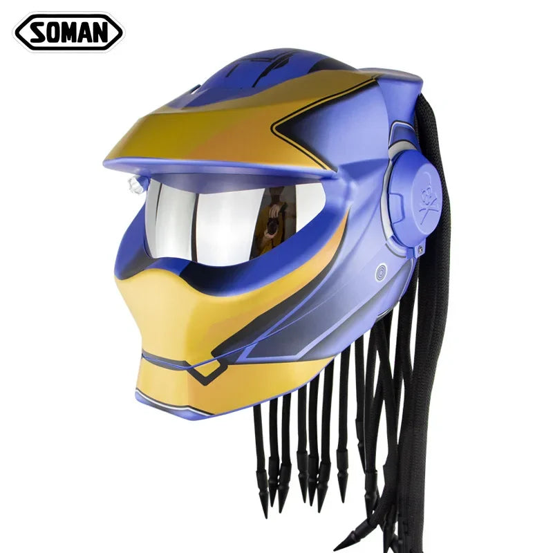 SOMAN Black Predator Full Face Retro Motorcycle Helmet