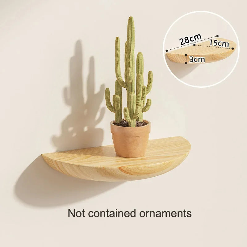 Solid Wooden Semicircle Wall Shelf Storage