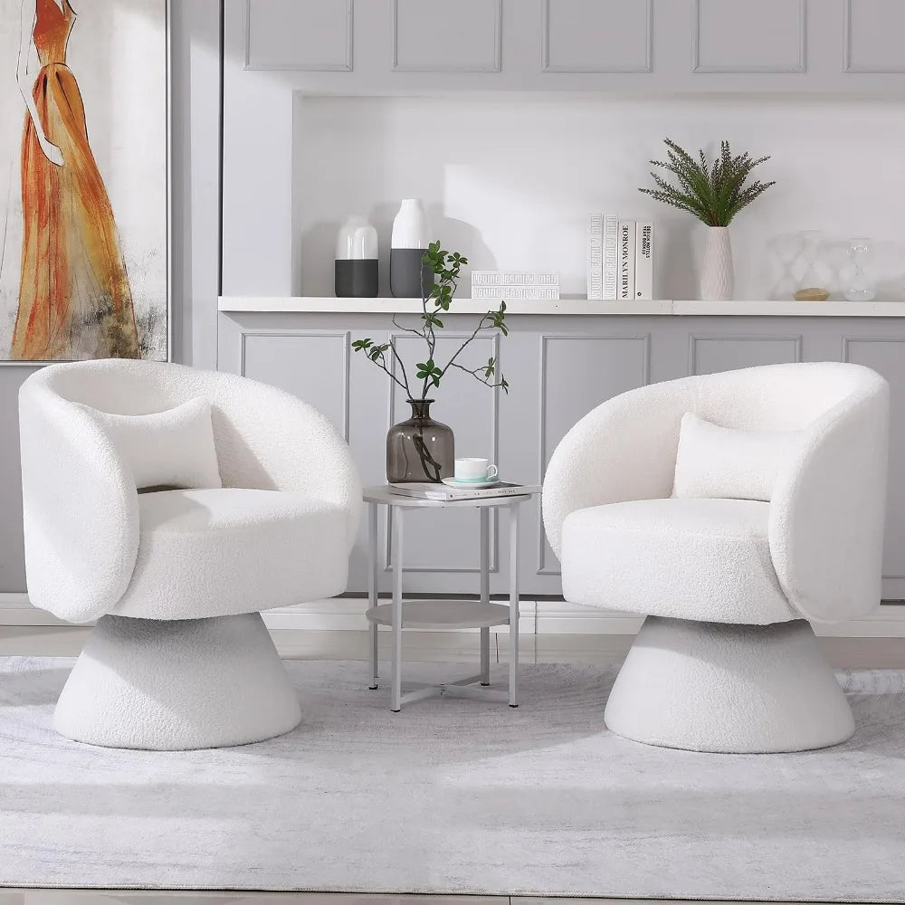 Swivel Chairs Set of 2, 360°Swivel Accent Chair Pillow & Round Back