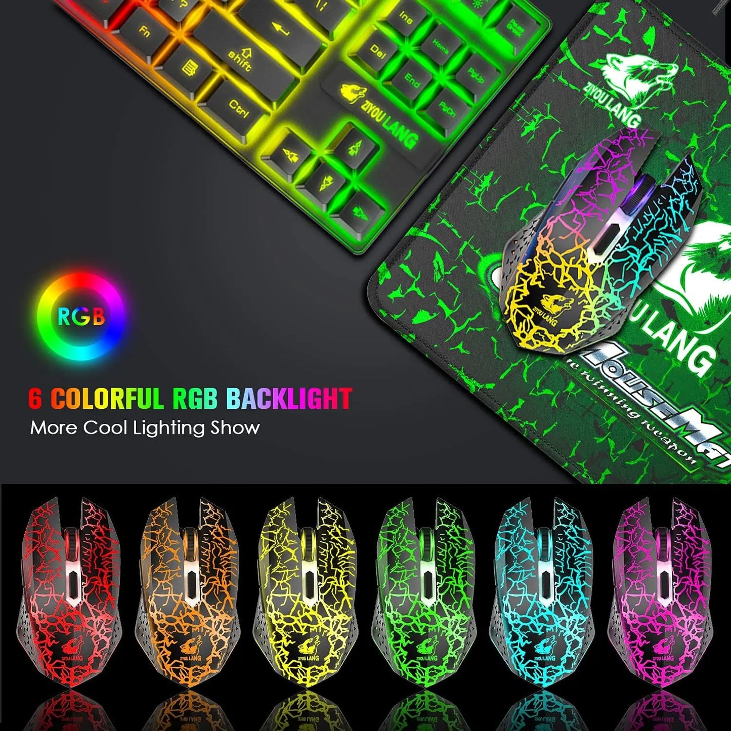 Wireless Gaming Rainbow Keyboard and Mouse Combo