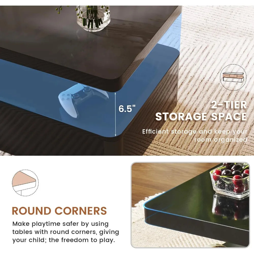 Modern 40 Inch Coffee Table with 16 Colors LED Lights