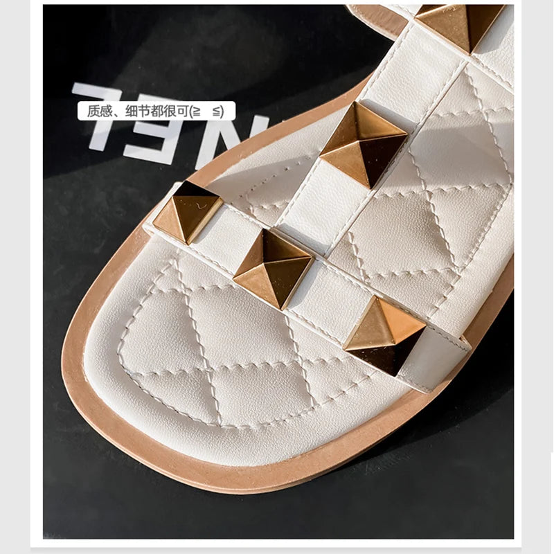 Ladies Casual Slippers Fashion Rivet Design