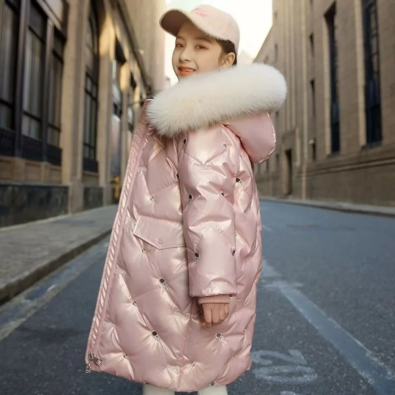 Girl Winter Glossy Coats Windproof Fashion Parkas