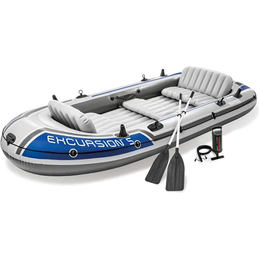 Excursion Inflatable Boat Includes Deluxe 54in Oars and High-Output Pump