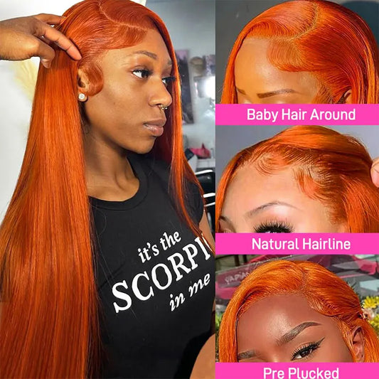 Straight Ginger Orange 13x4 Lace Front Wig 100% Human Hair