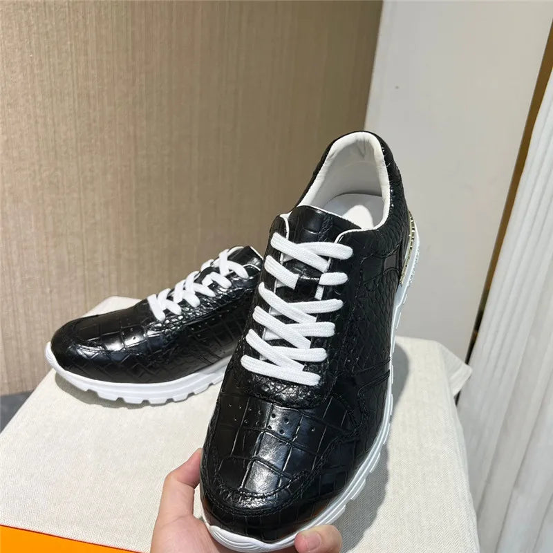 Authentic Crocodile Skin Classic Black White Male Sneakers