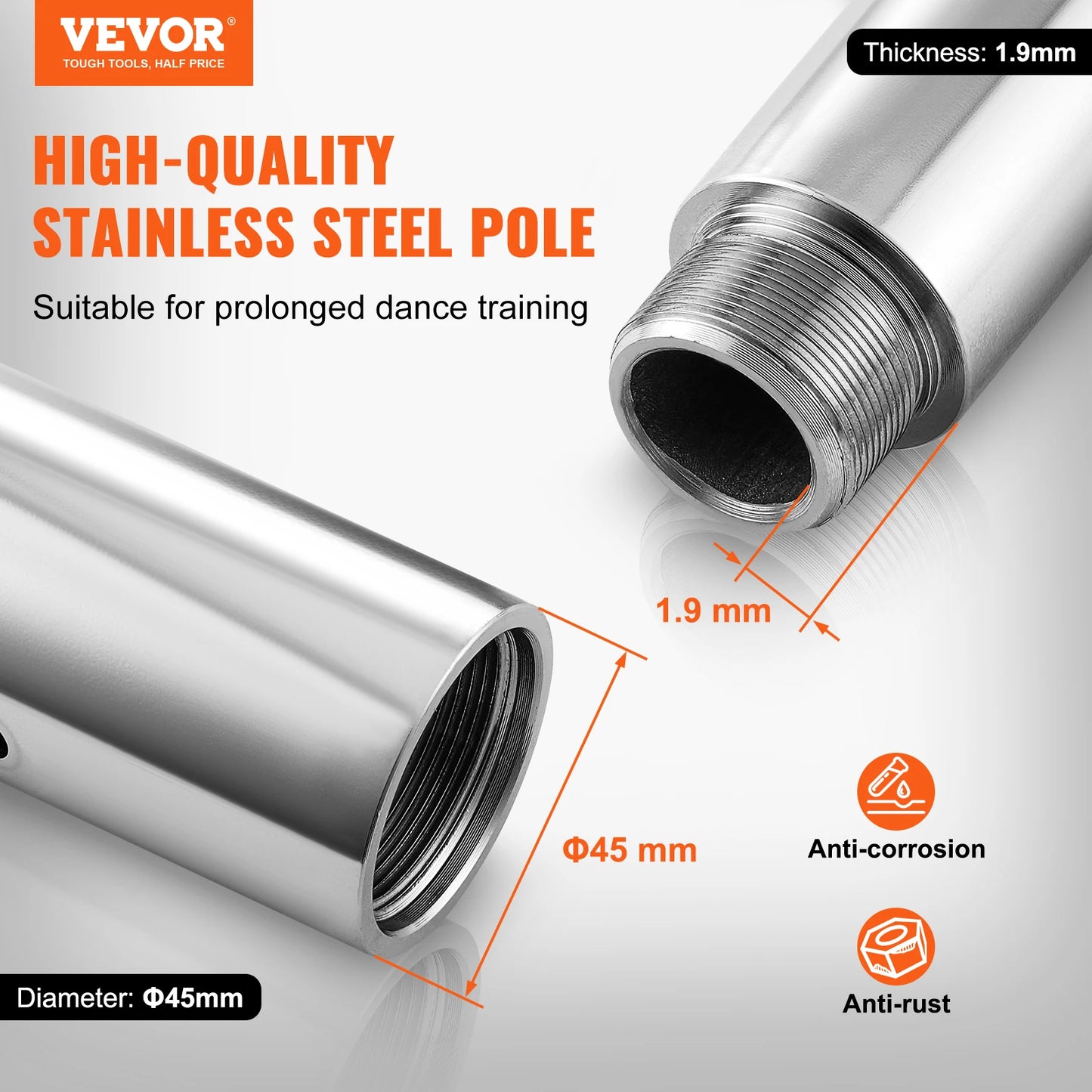 Professional Dancing Pole 45mm Heavy-Duty Stainless Steel