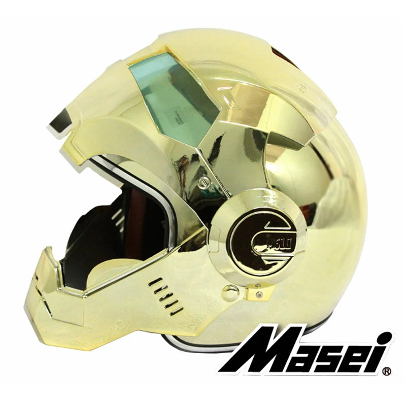 MASEI 610 electroplate Gold Chrome motorcycle helmet half open face