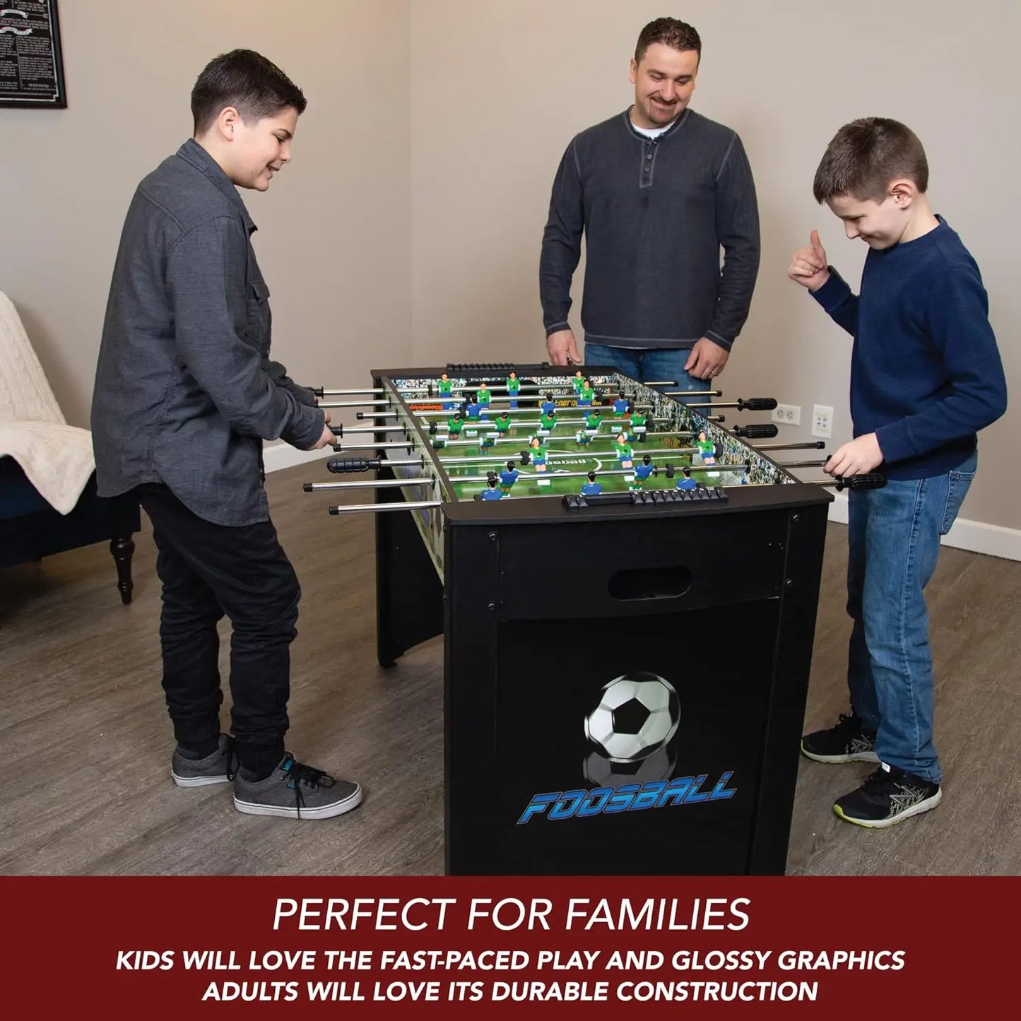 Playoff 4’ Foosball Table with Ergonomic Handles Analog Scoring and Leg Levelers