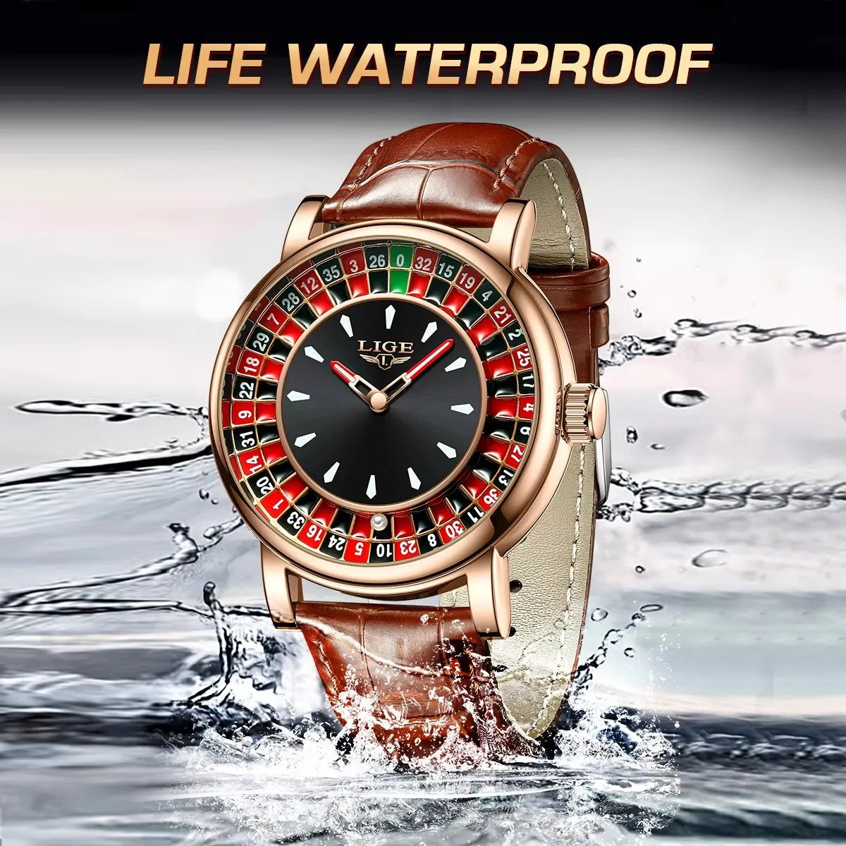Russian Roulette Dial Leather Band Luminous Wristwatch