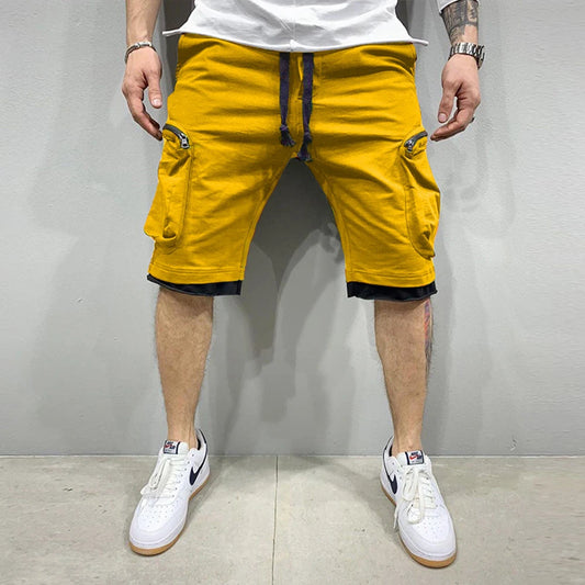 Cotton Workout Fitness Multi Pocket Yellow Shorts