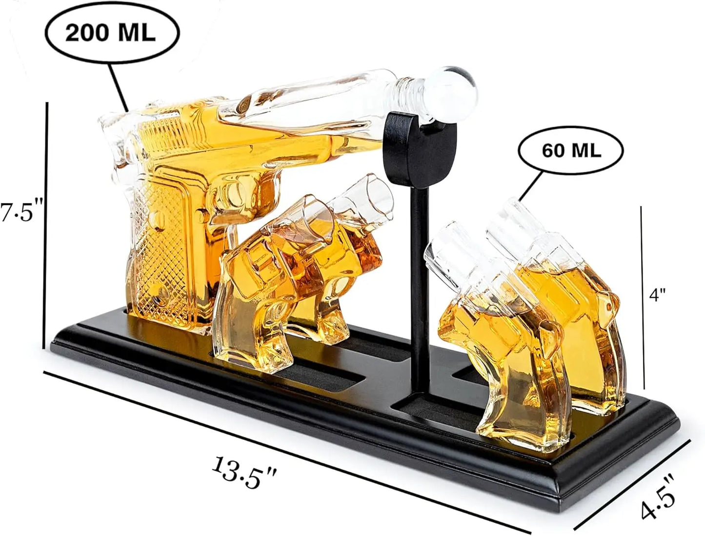 Pistol Shaped Whiskey Decanter with 4 Glass Set