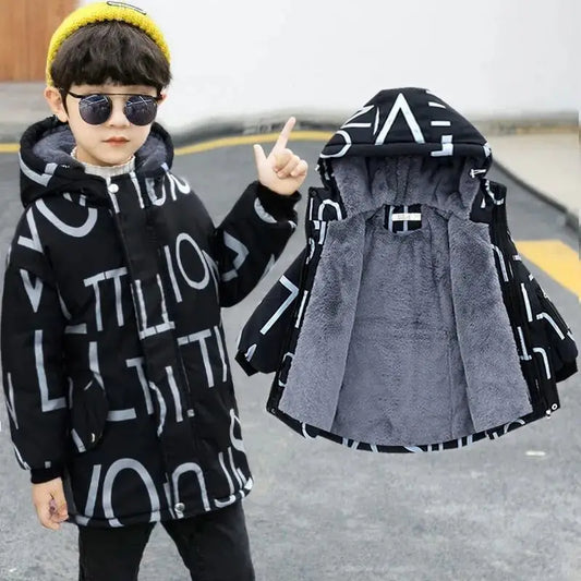 Boys Fashion Letter Print Cotton Down Jacket