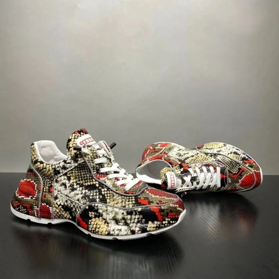 new snake pattern men's leather casual shoes