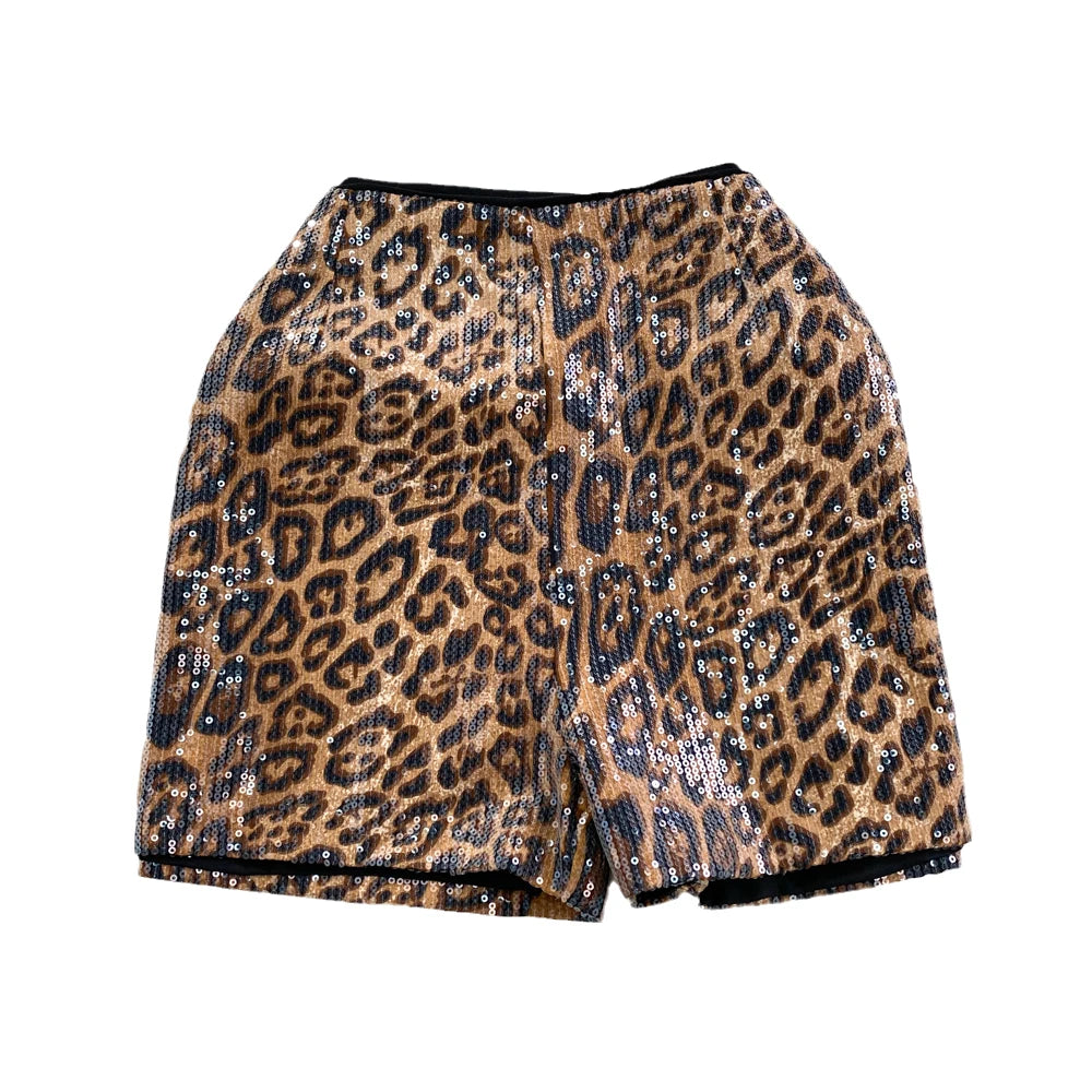 Fashion Sequins Leopard Print Wide Leg Shorts