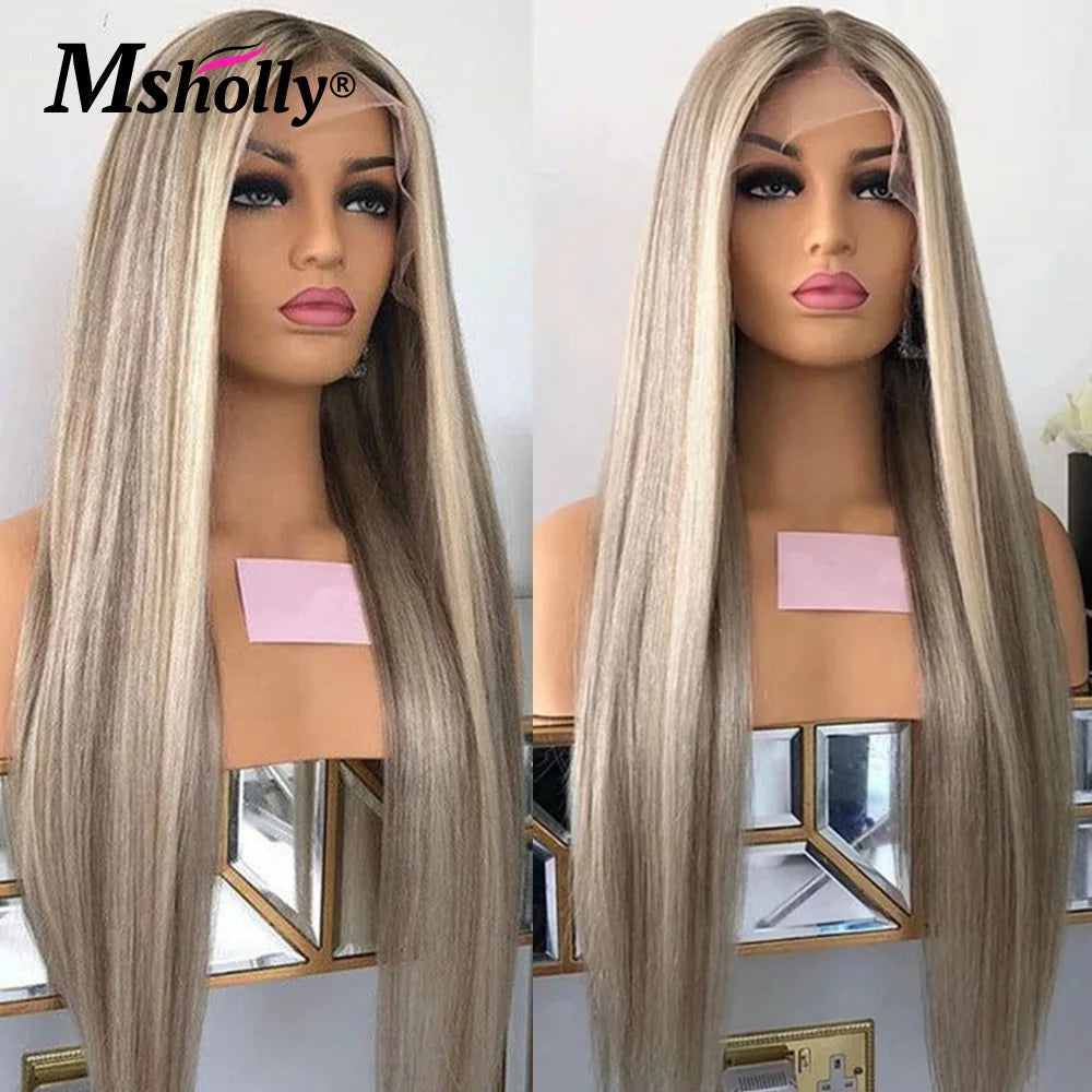 Highlight Ash Blonde Human Hair Bone Straight 13x4 Lace Front