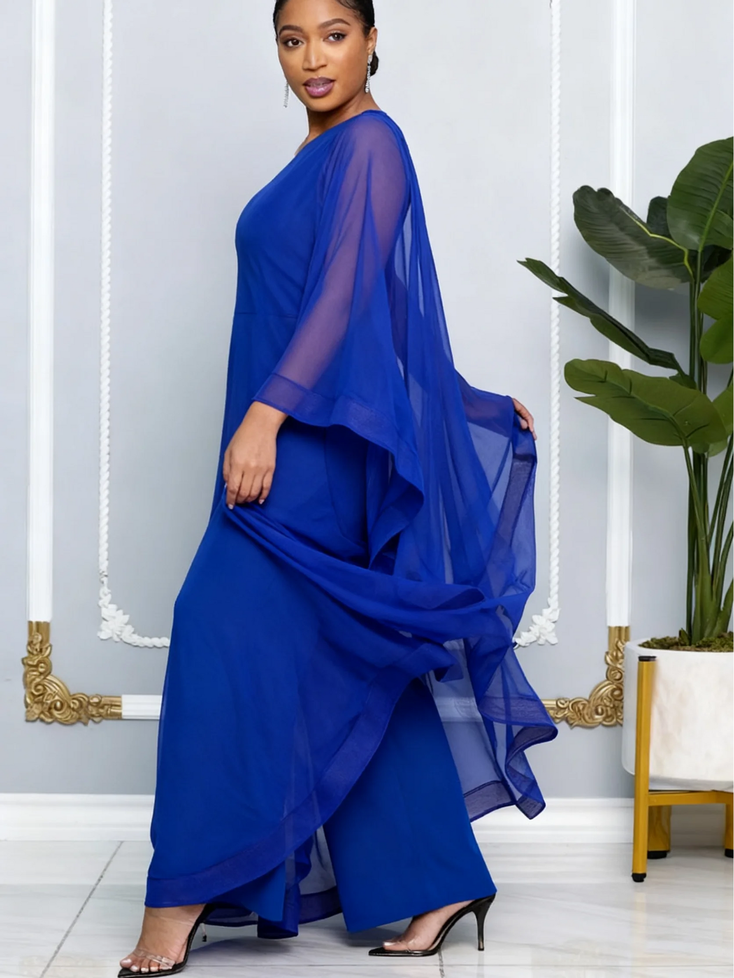 One Shoulder Ruffled Trim Jumpsuit