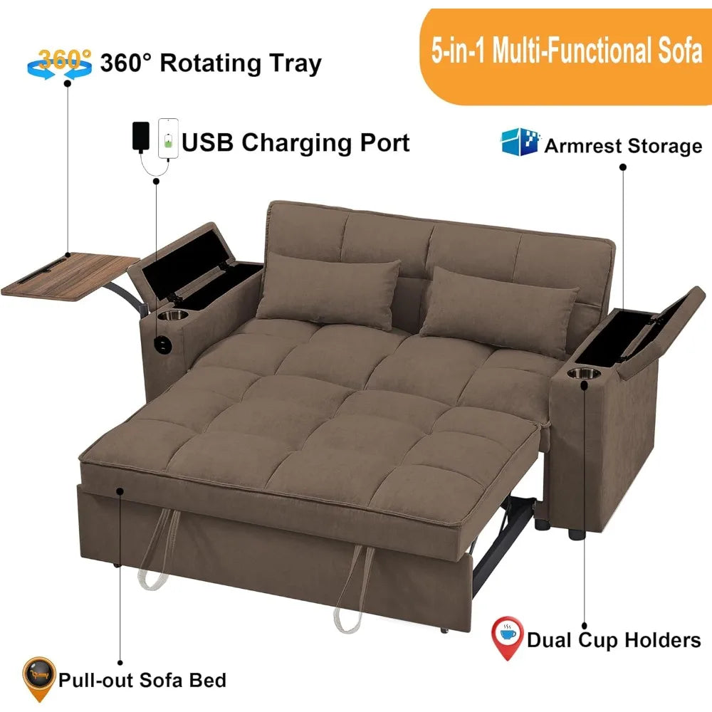 65'' Convertible Sleeper Sofa Bed with Adjustable Backrest
