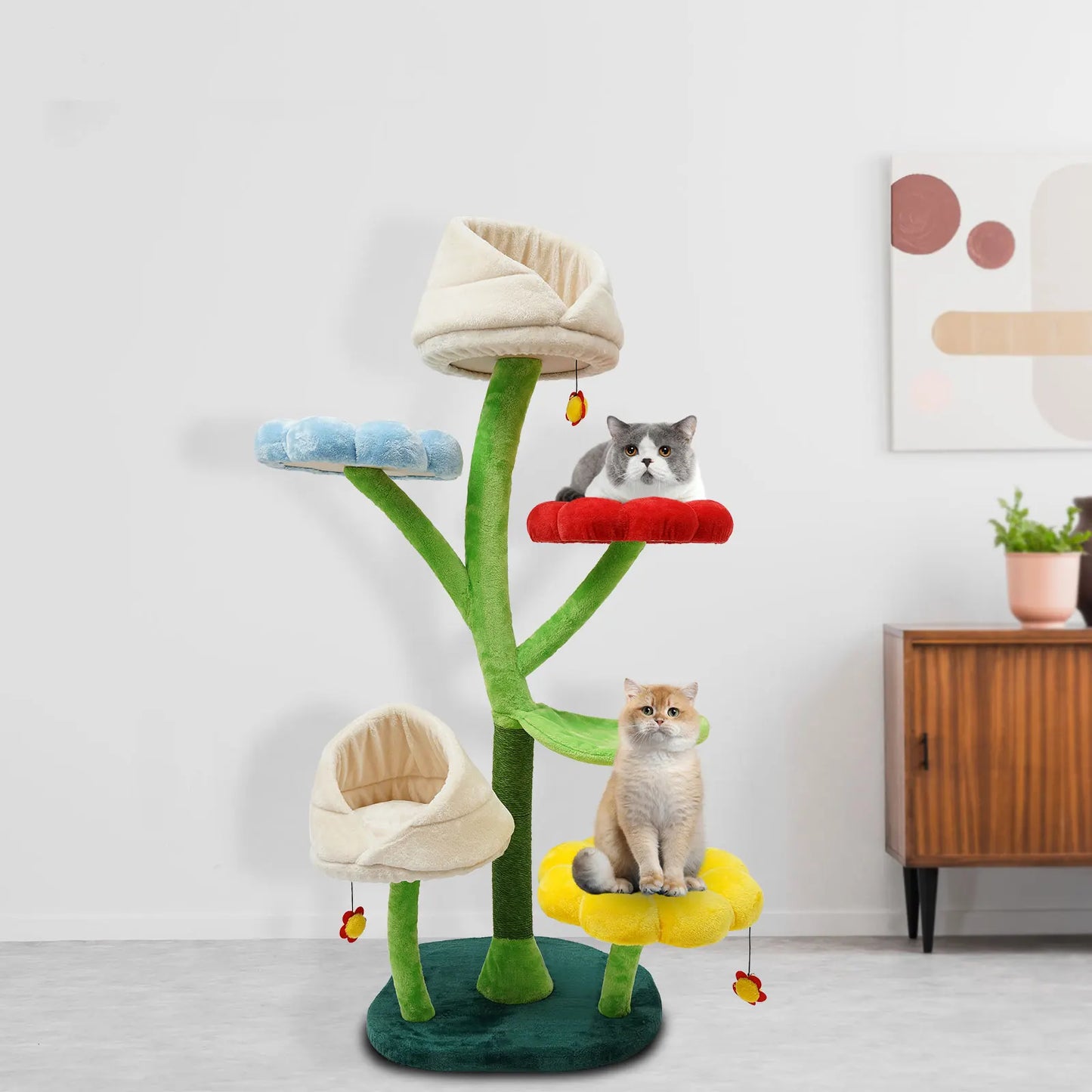 6-Level Flower Shape Plush Balls Cat Condo