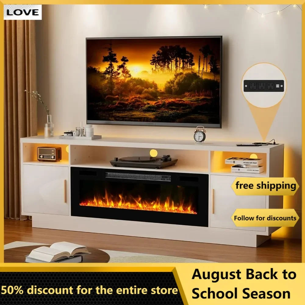 70''TV Stand with 36''Fireplace-LED Light Entertainment Center