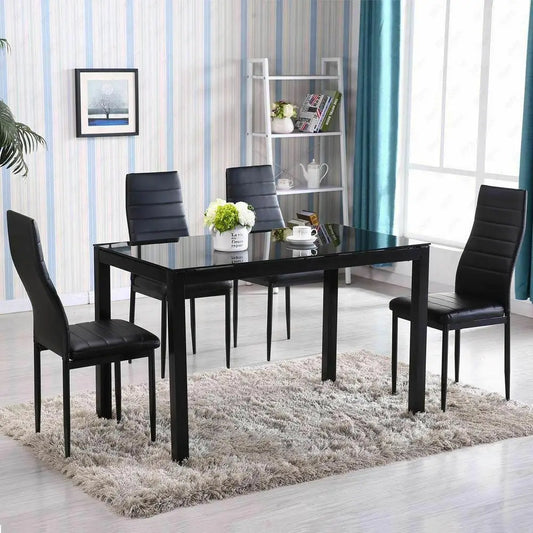 5 Piece Dining Set 4 Chair Glass Metal