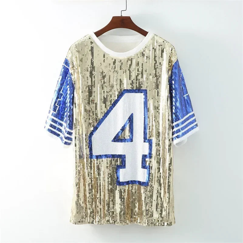 Half Sleeve Baggy Sequin T Shirt Dress