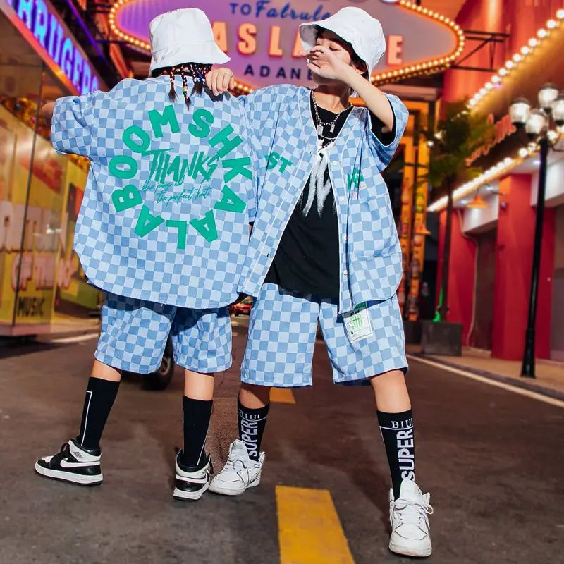 Girls Denim Plaid K pop Hip Hop Dancewear