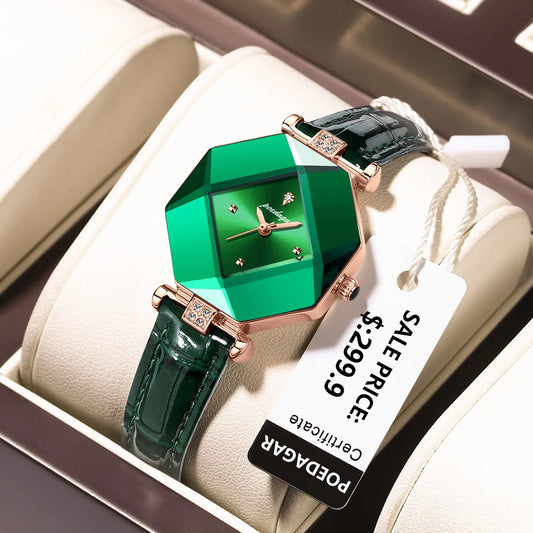 Ladies Green Leather Exquisite Watch