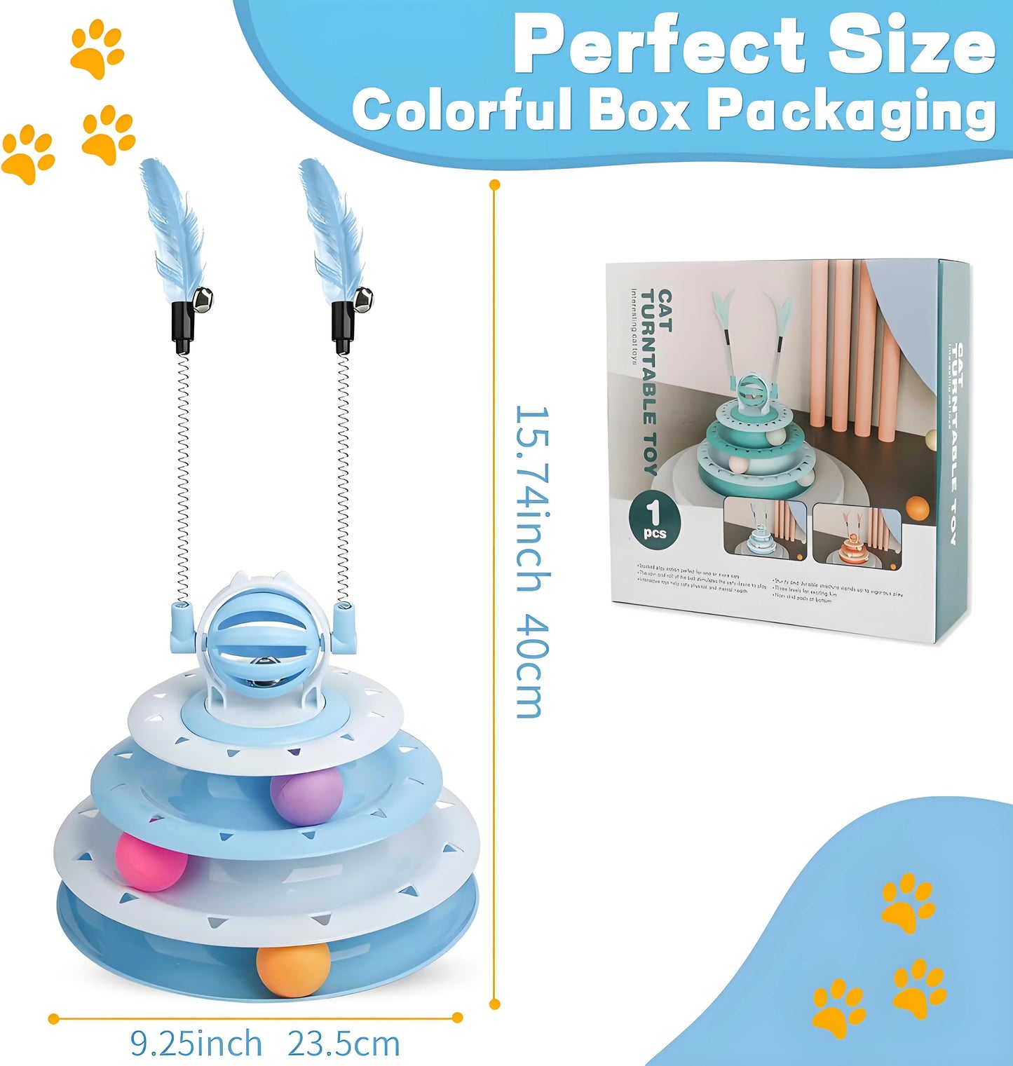 4-Tier Cat Toy - Interactive Spinning Track with LED Balls