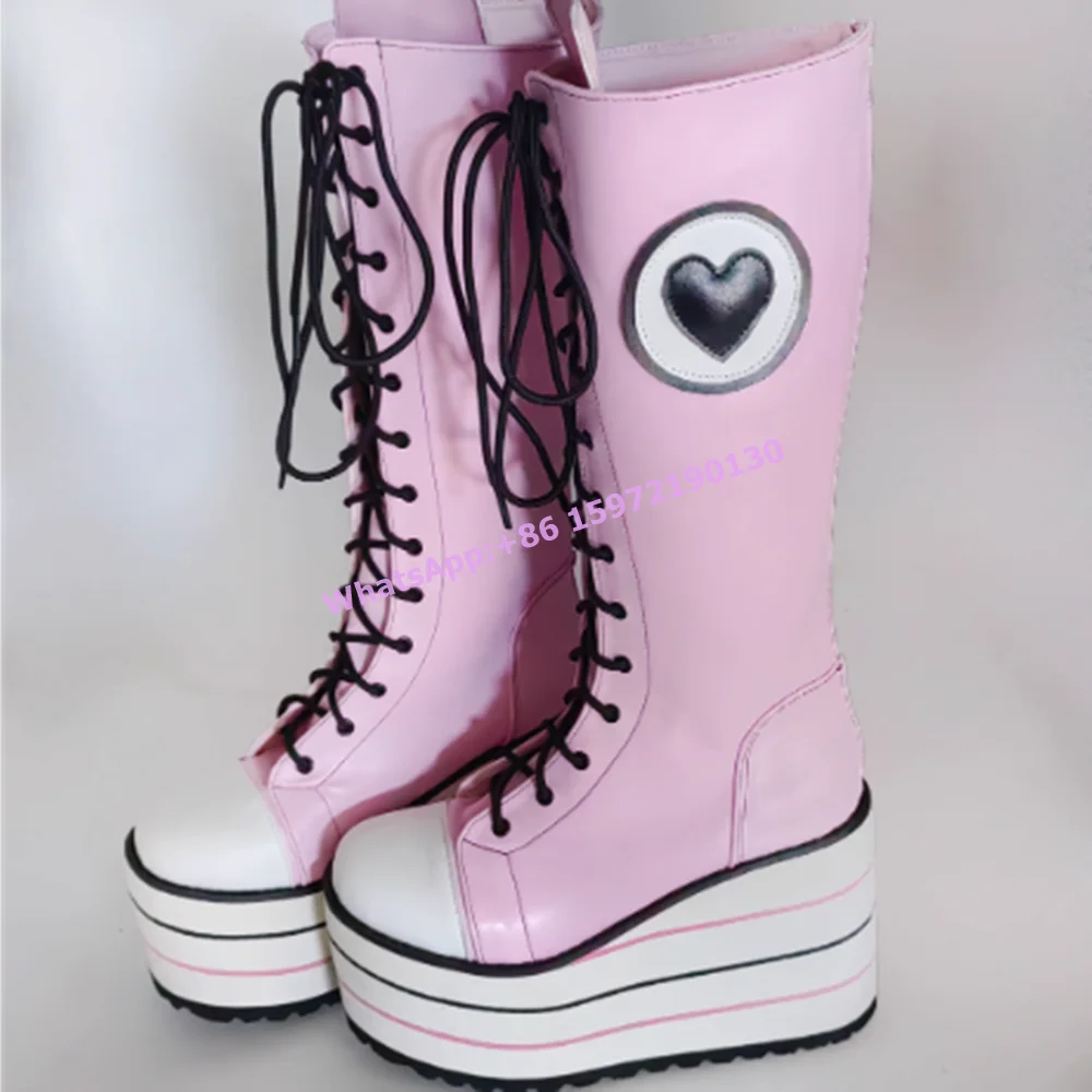 Platform Knee High Boots Thick Soled Round Toe