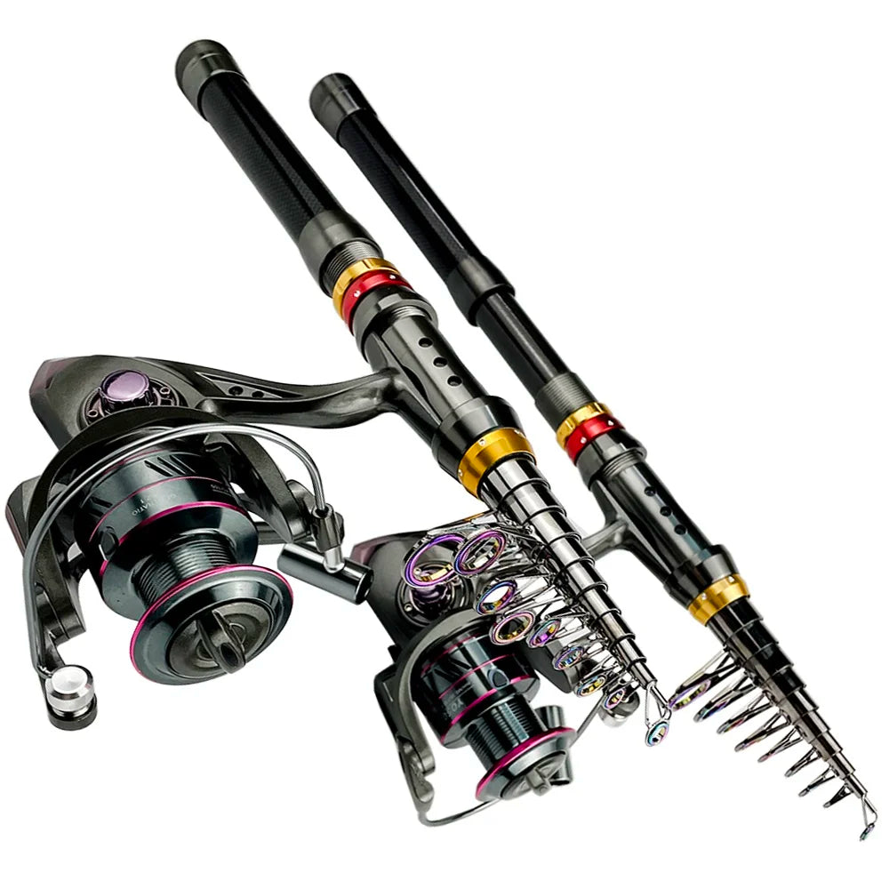 1.8-3.6m Carbon Fiber Telescopic Fishing Pole Spinning Reel Kit Max Resistance 3-8kg Pesca