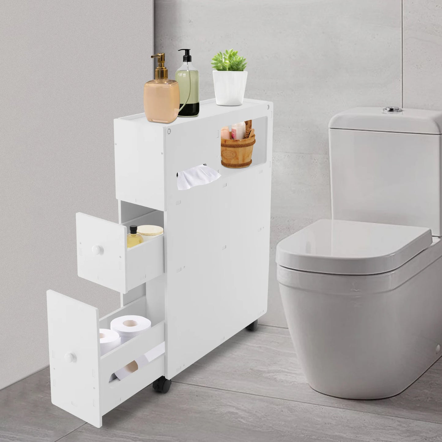 Narrow Storage Cabinet with Drawers Floor Standing 52*16.2*75cm