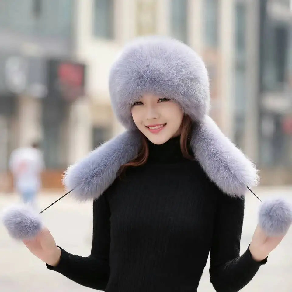 Fluffy Hat Women's Hooded Scarf Imitation Fur Fox