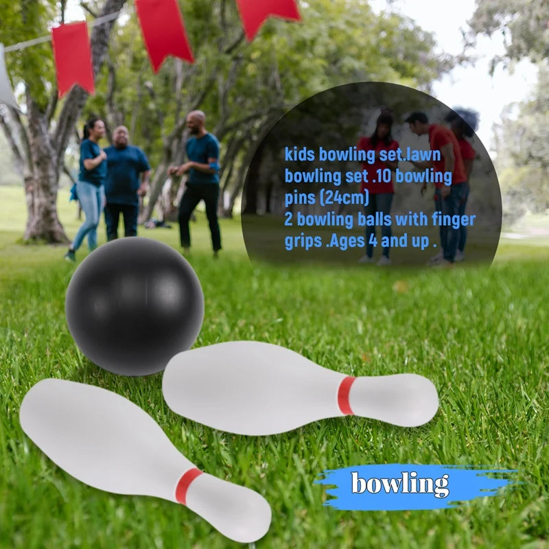 1 Set Bowling Set For Kids & Adults 2 Ball With 10 Pins Backyard Skittles