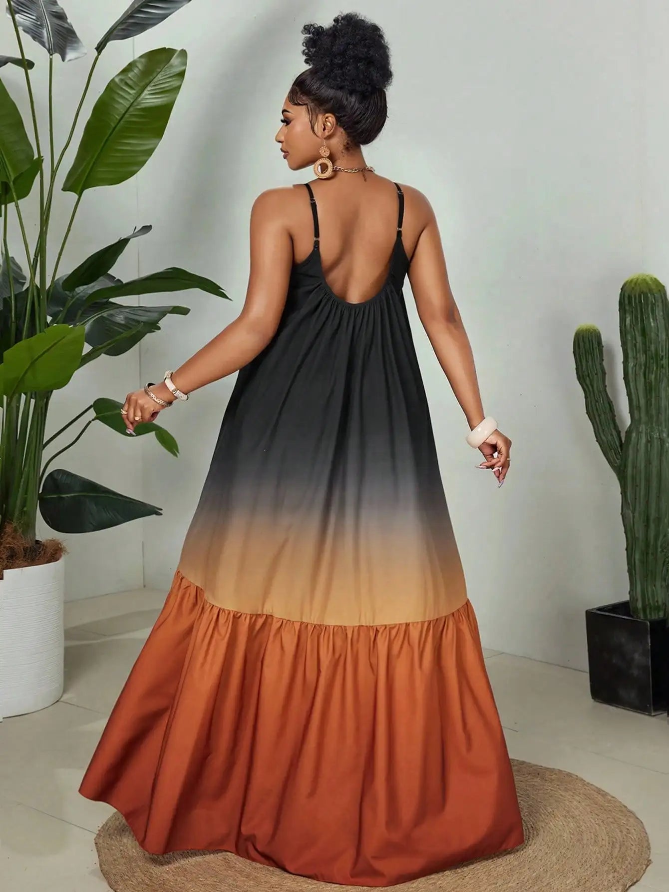 Plus Size Gradient Maxi Dress with Spaghetti Straps