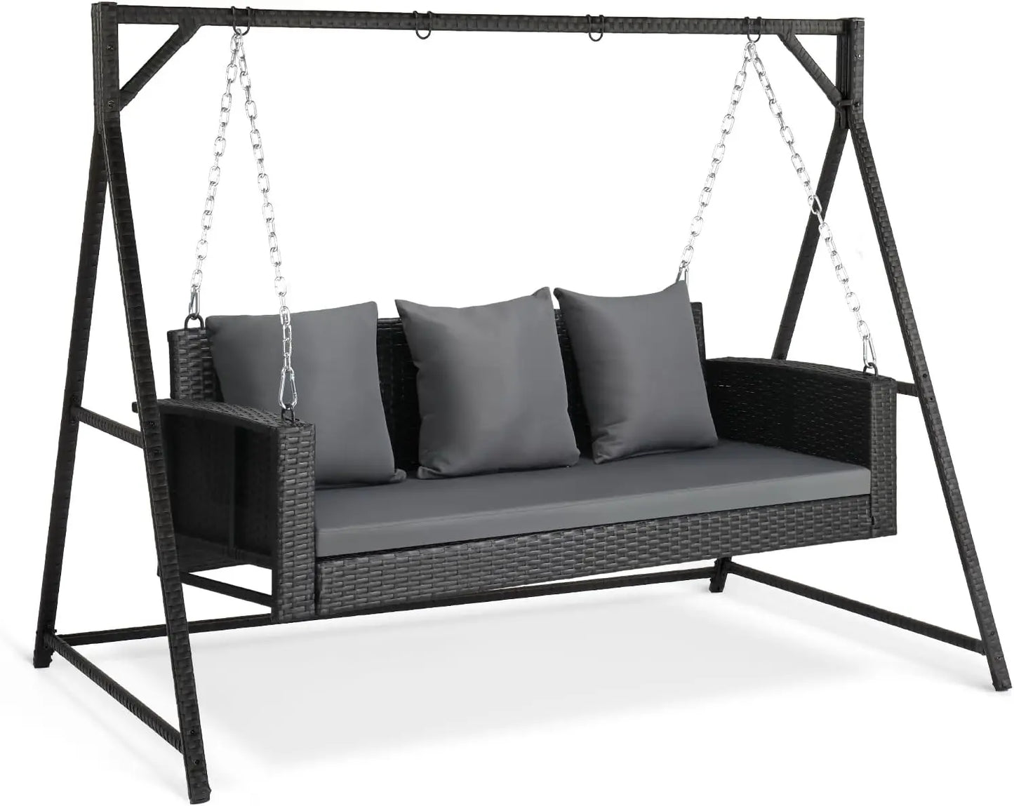 Outdoor Wicker Rattan Hanging Swing Set with Cushions