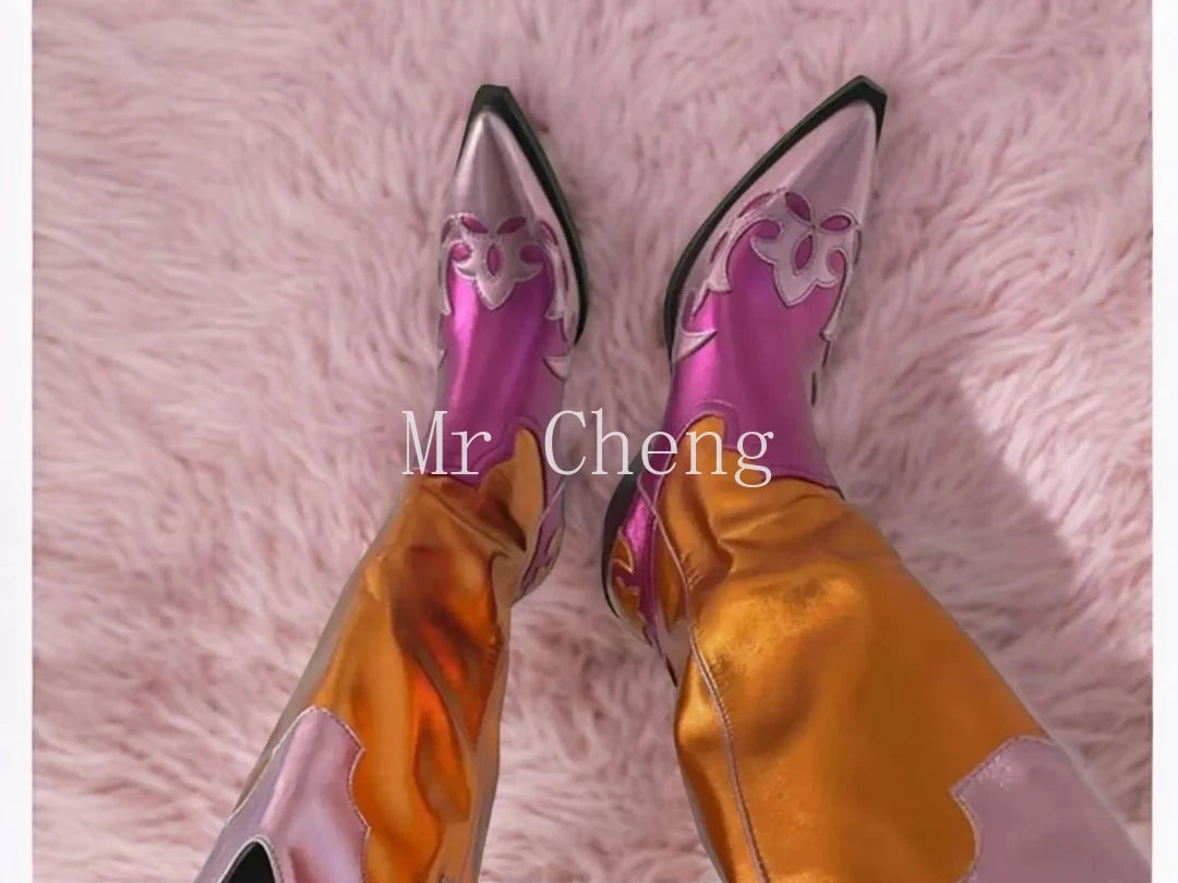 Chic Metallic Cowboy Boots for Women