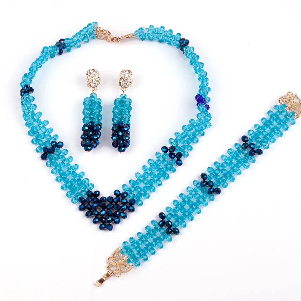 Sky Blue Crystal Beads African Jewelry Sets