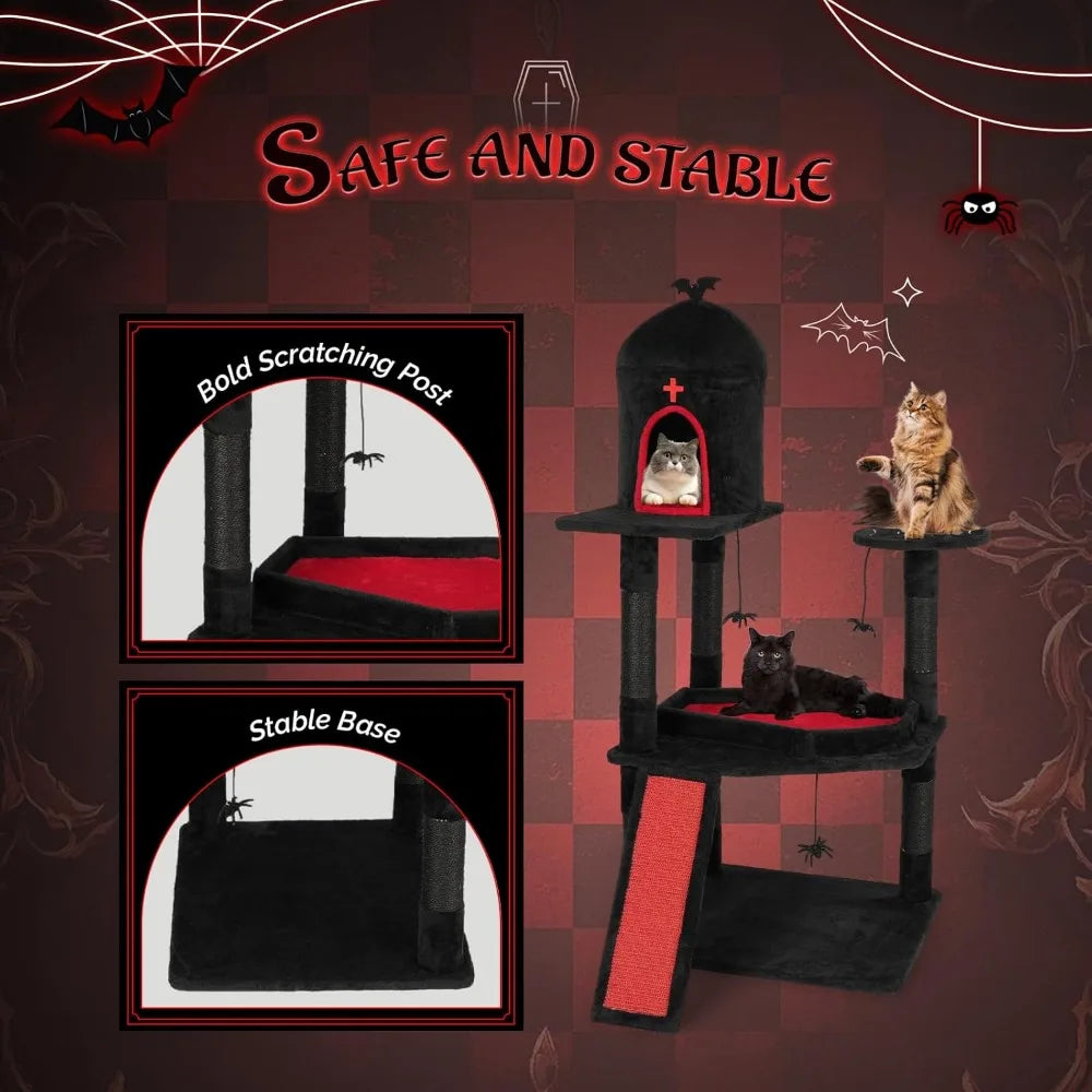 Gothic-Inspired Cat Tree Tower with Scratching Posts