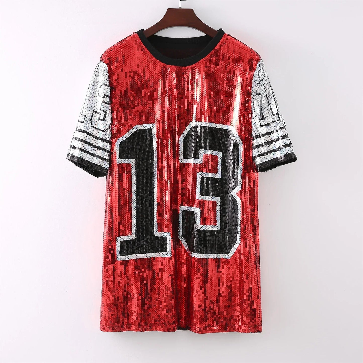 Half Sleeve Baggy Sequin T Shirt Dress