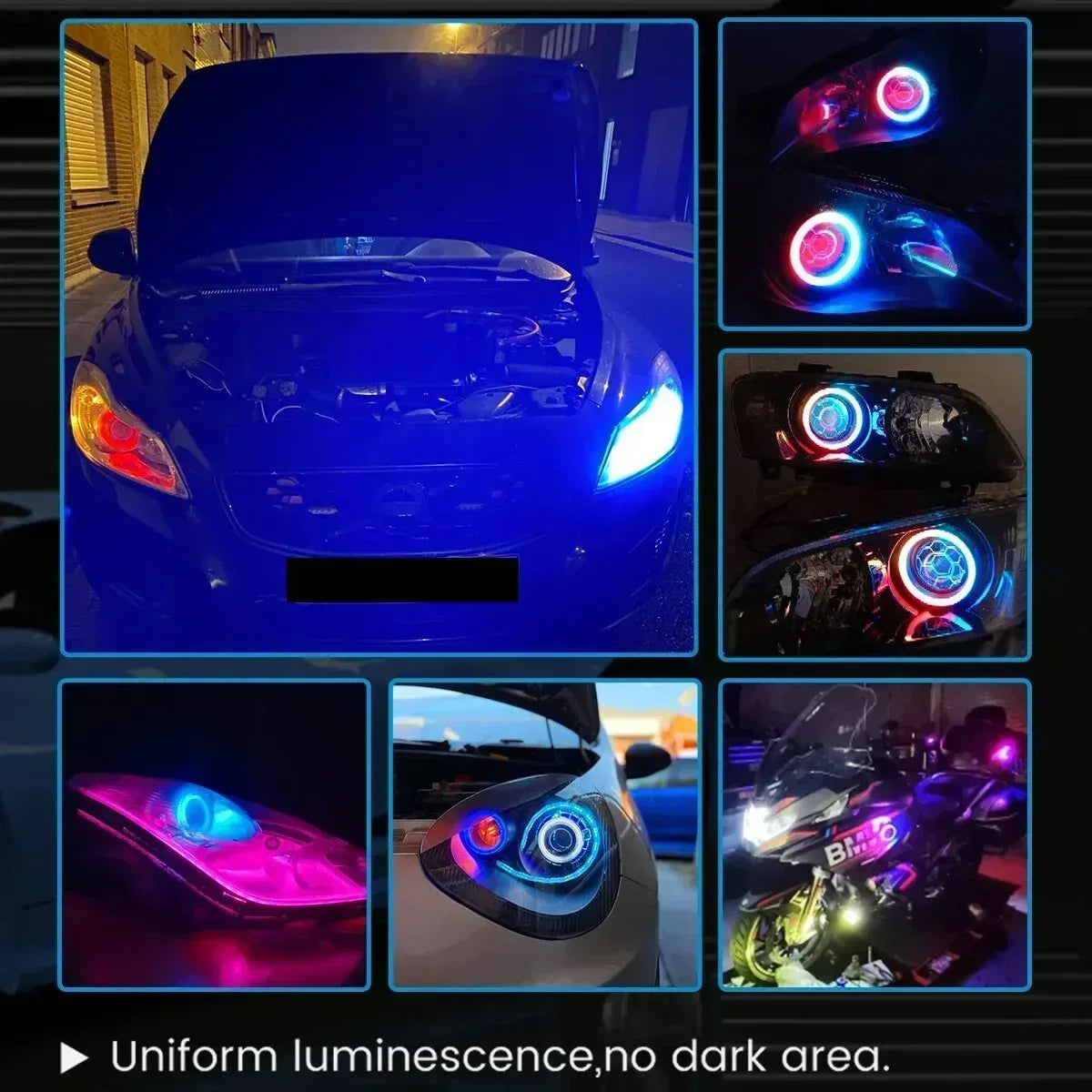 2PCS Car Colorful LED Angel Eyes Halo Rings LED Headlight Lamps for Car UTV Motorcycle