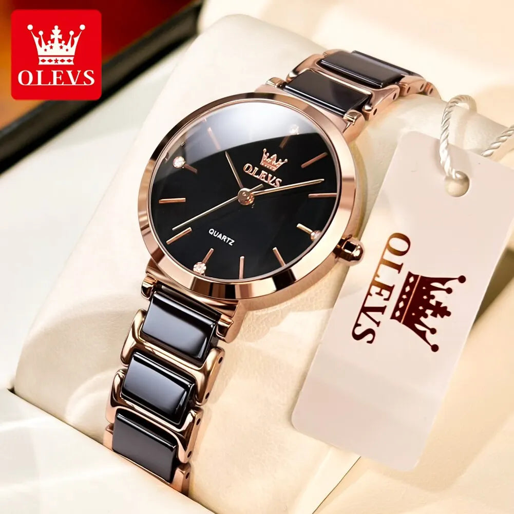 Luxury Rose Gold Watch Quartz Ceramic Strap