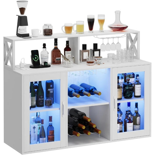 White Wine Bar Cabinet with LED Lights