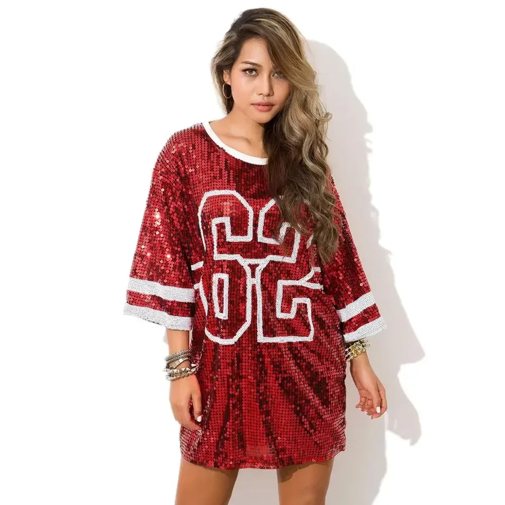 Half Sleeve Baggy Sequin T Shirt Dress