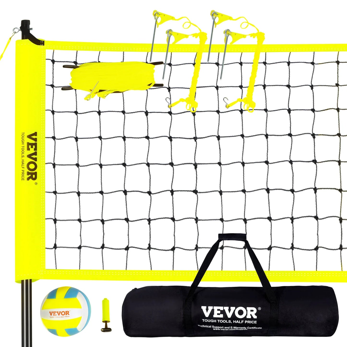 Outdoor Volleyball Adjustable Steel Poles with PVC Volleyball Pump Carrying Bag