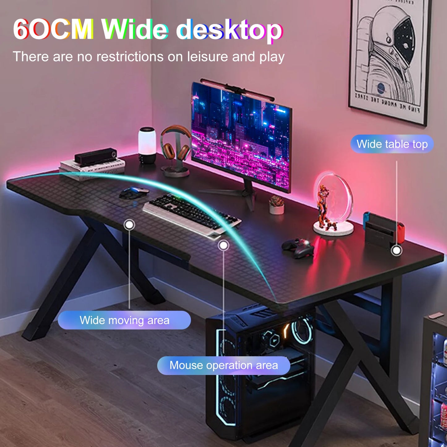 Ergonomic Computer Game Table with X-shaped Steel Legs