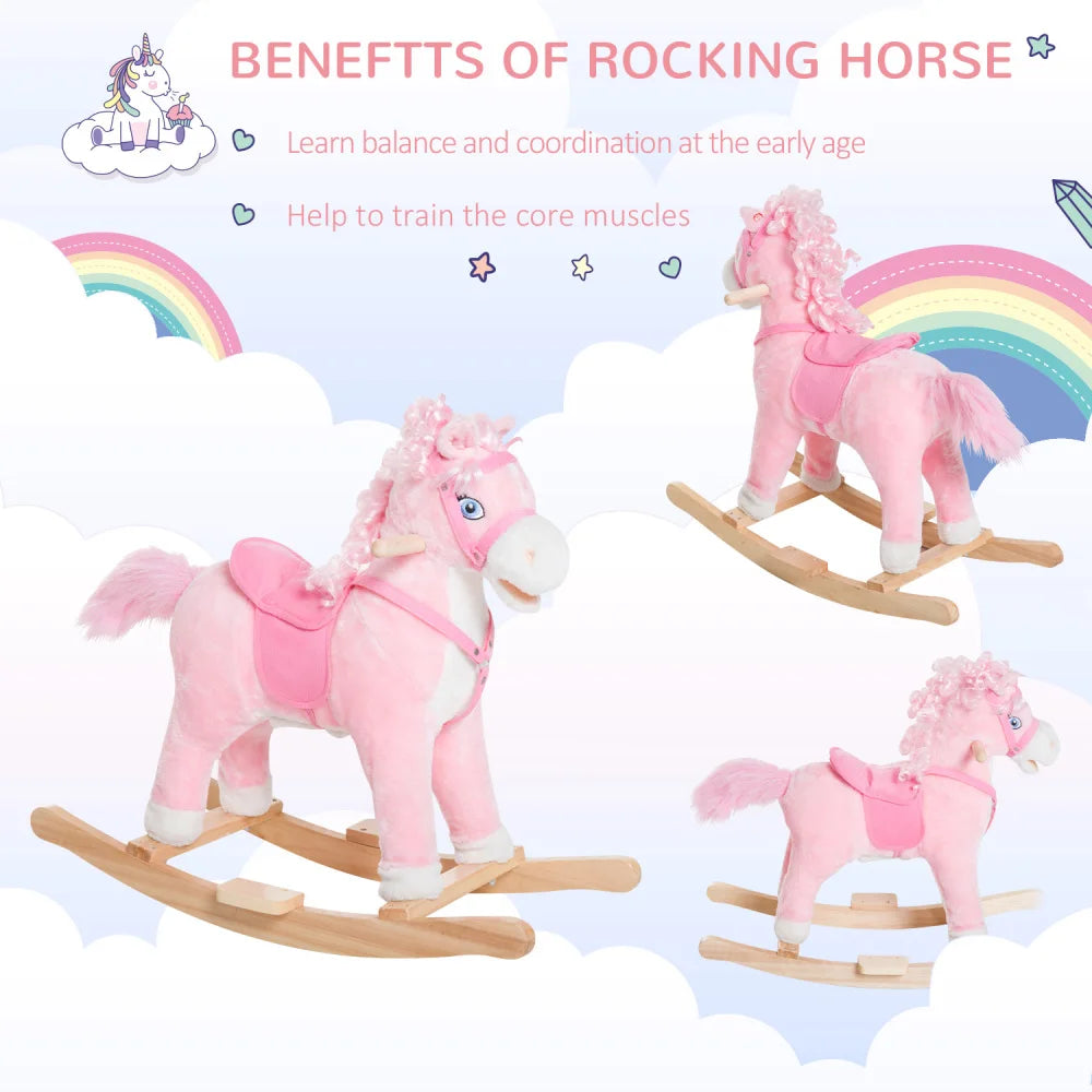 Kids Ride on Rocking Horse with Realistic Sounds