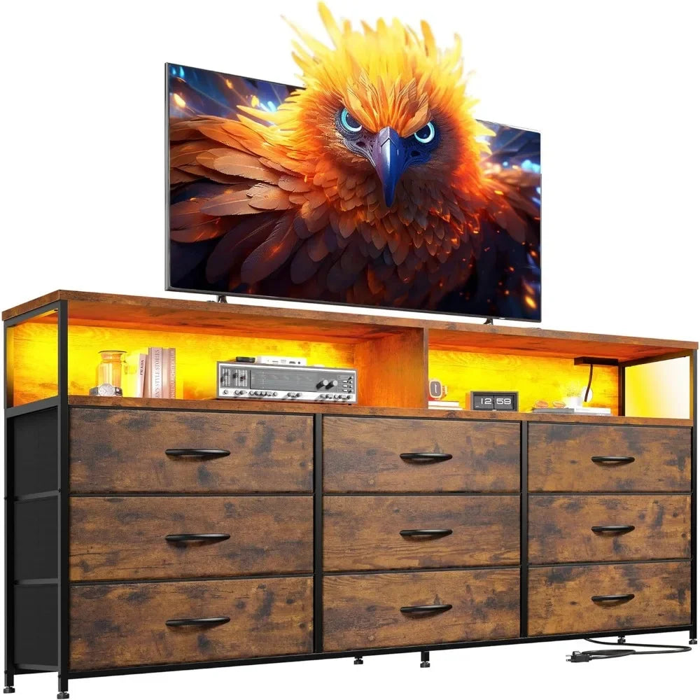 TV Stand Dresser with Power Outlet & LED Lights