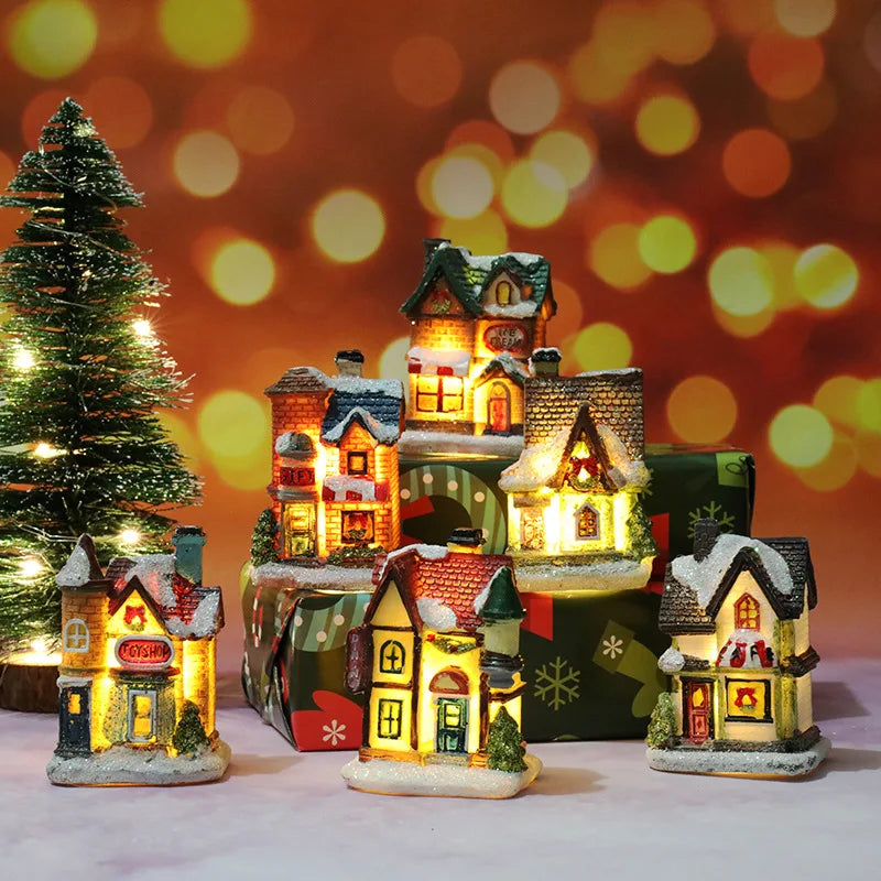 1~6pcs LED Luminous Castle Snow House Sculpture Xmas Decoration