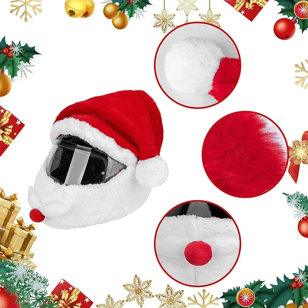 Christmas Motorcycle Full Helmet Plush Cover Santa Claus